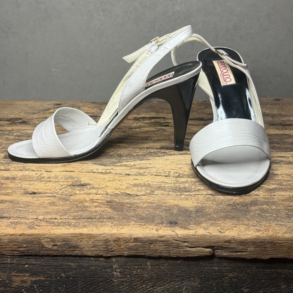 80s Bandolino Made in Italy White Leather Slingback, Open Toe Stiletto Size 8.5M